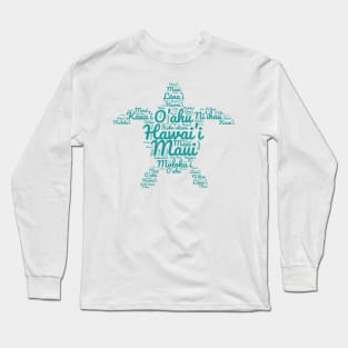 Hawaiian Islands Sea Turtle Word Art Long Sleeve T-Shirt